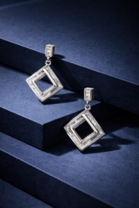 Modern Halo Square Drop Earrings